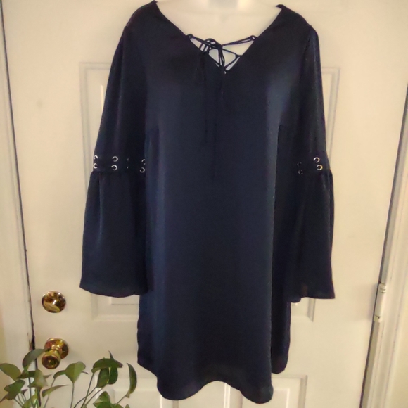 VENUS Navy Long Sleeve Dress. Size L - Picture 4 of 13